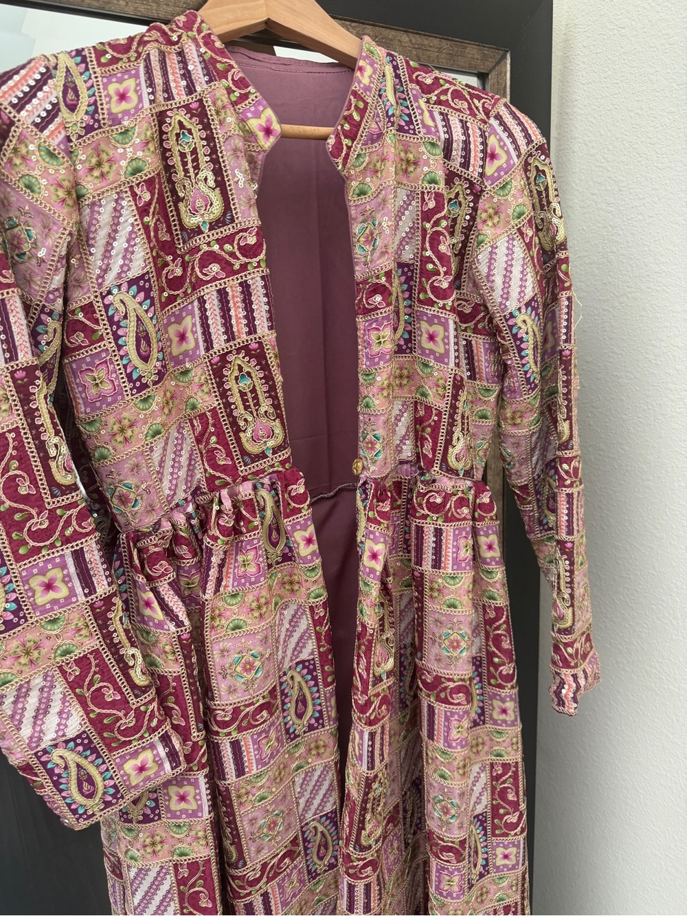 Long Patchwork-Print Women’s Dress in Berry Pink